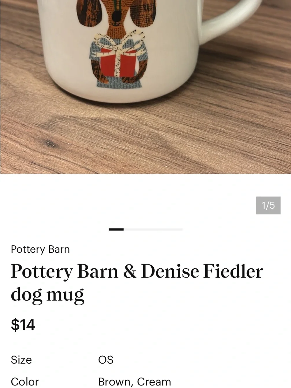 Pottery Barn Cream Mug with Brown Dog and Red Gift Accent Dutchhounds   Mint